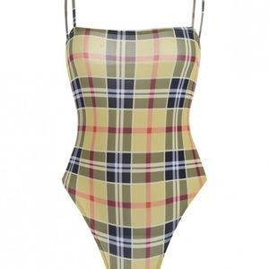 Old style straight neck plaid bodysuit